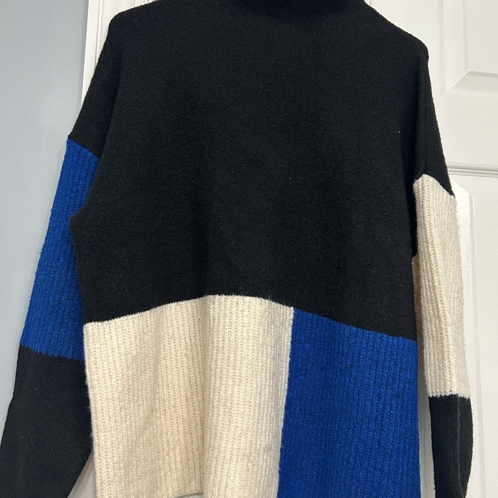 Cato Black, Blue, and Cream Turtleneck Sweater